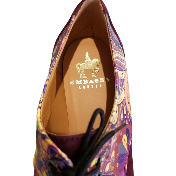 NEW Embassy London Burgundy Purple Paisley Roulette Suede Leather Block Heel - Picture 4 of 15